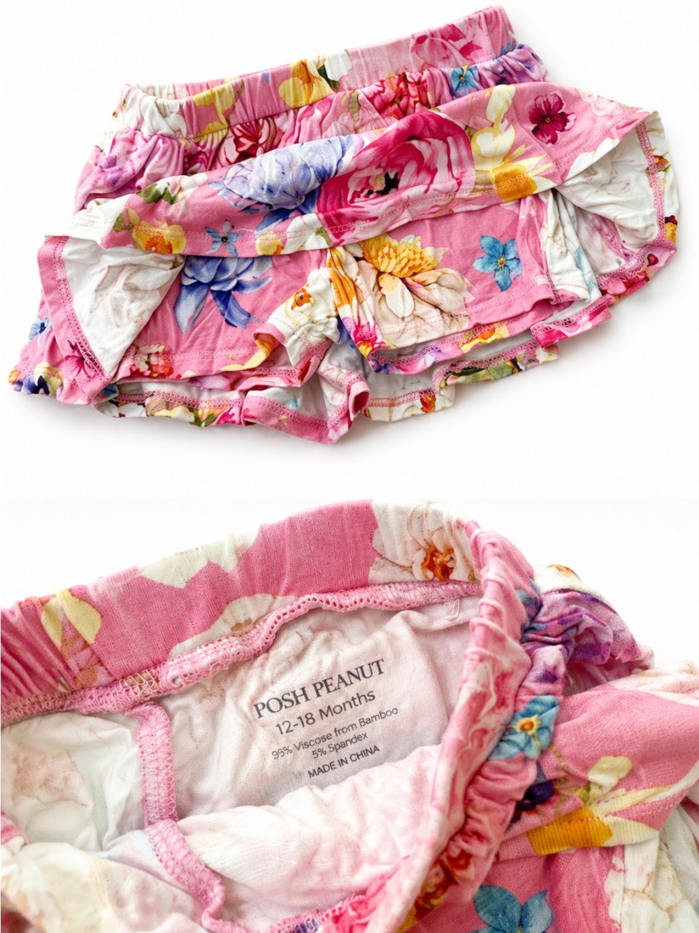 Posh Peanut Pink Floral Ruffle Bloomers skirt with shorts 12-18 m